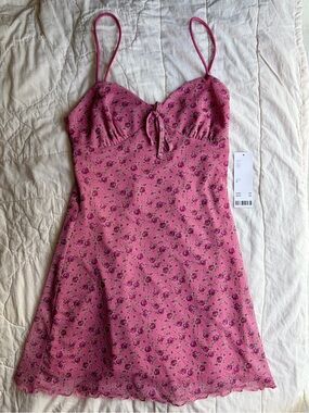 Urban Outfitters Pink Floral Mesh Ruched Tie Front Cami Top NWT XS